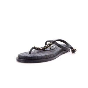 Chanel Women's CC Chain Thong Sandals Leather